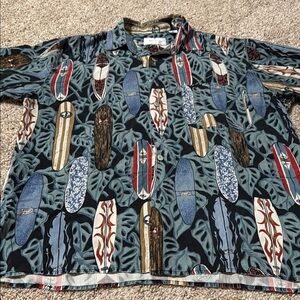 Vintage Bill Blass Silk Shirt With Surfboard Print